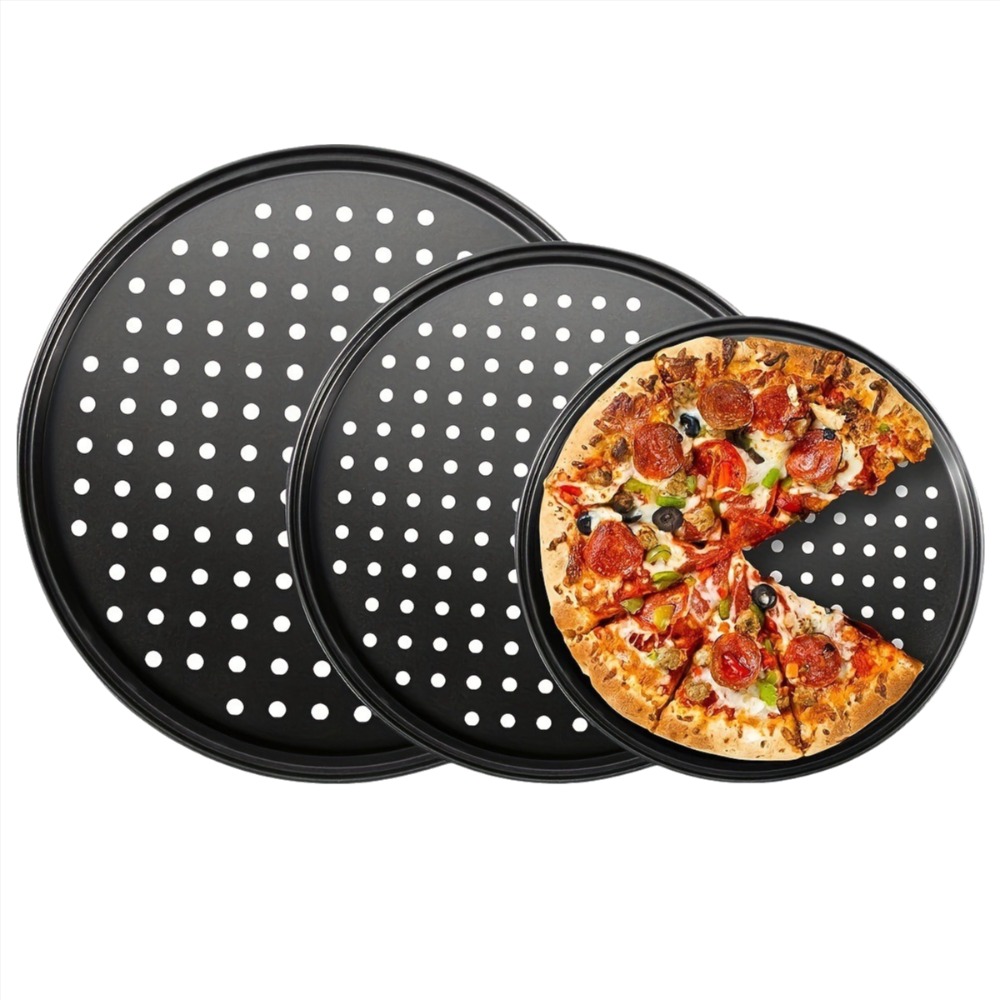 Pizza Stone Baking - Carbon Steel Perforated Pizza Pan Set