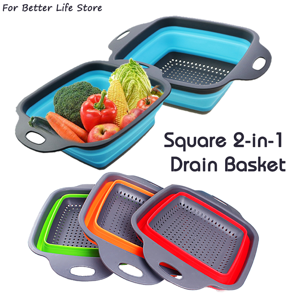 Silicone Steamer Basket - 1Pc 2in1 Silicone Folding Drain Fruit