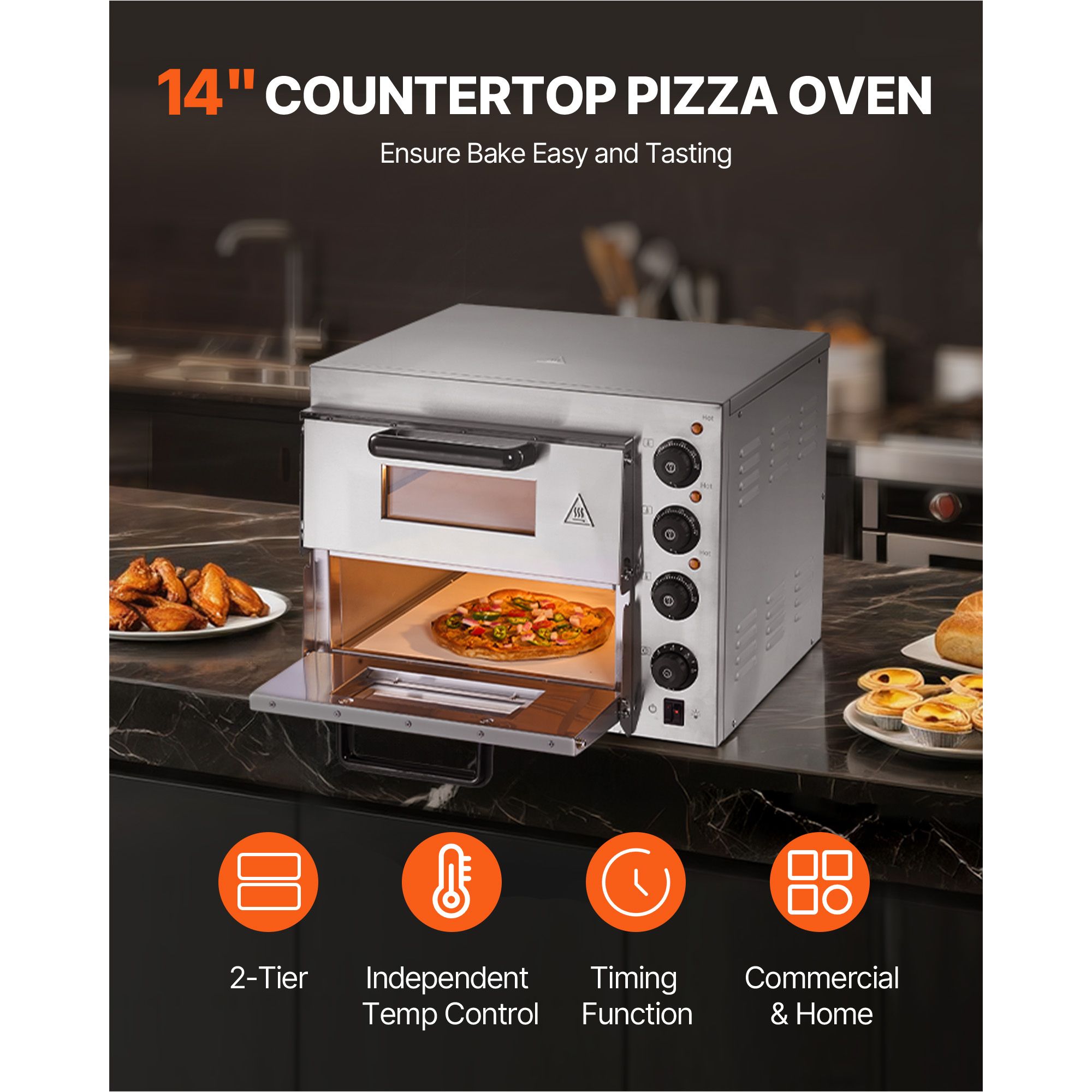 Pizza Stone Baking - Commercial Pizza Oven Countertop, 14-Inch Double