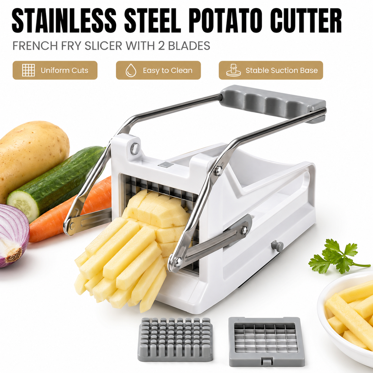 French Fry Cutter Stainless St - Kitchen Gadgets Vegetable Chopper 评论和价格