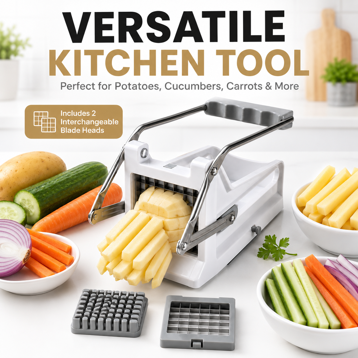 French Fry Cutter Stainless St - Kitchen Gadgets Vegetable Chopper 评论和价格