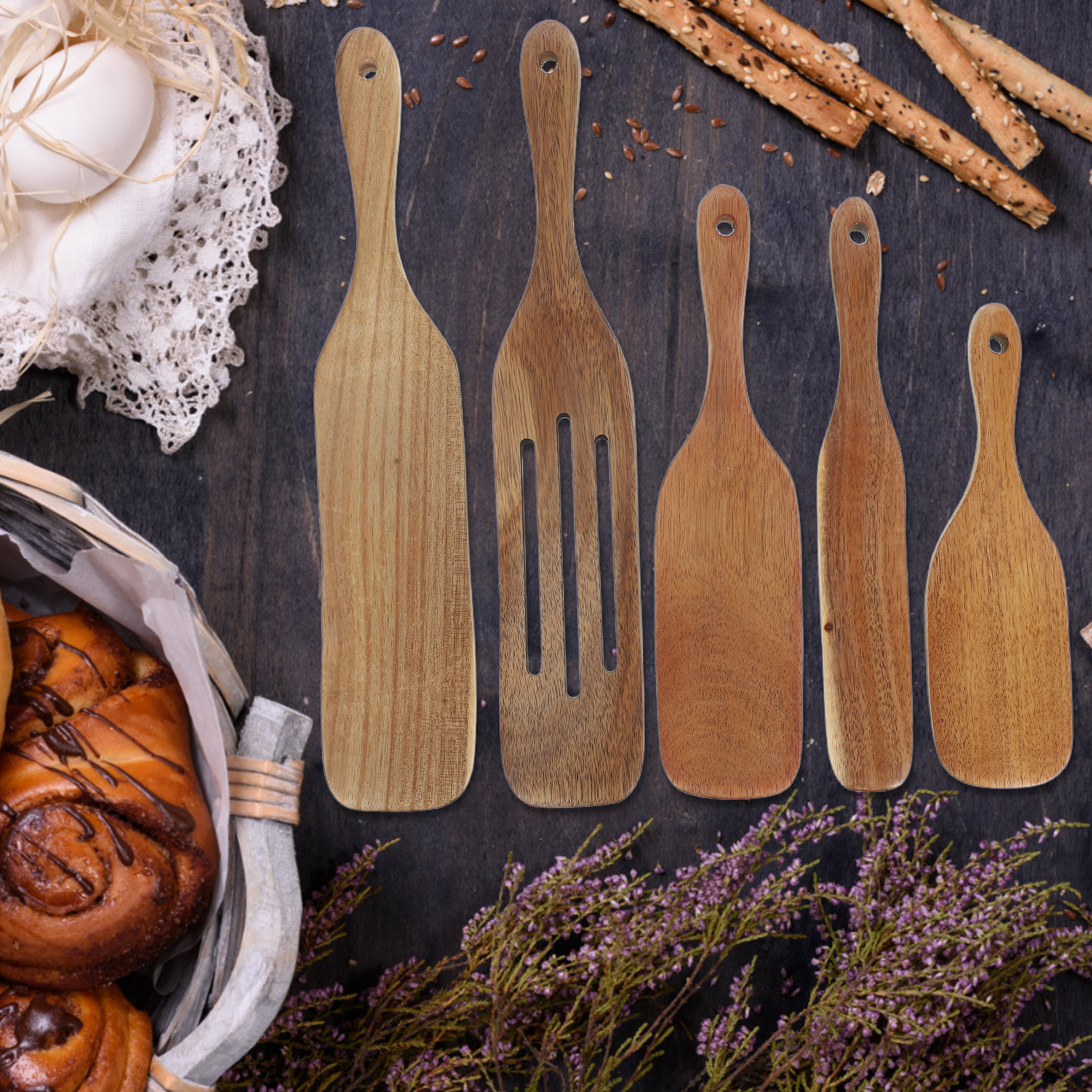 5Pcs Wooden Pizza Spatula Set  - Pizza Stone Baking 评论和价格