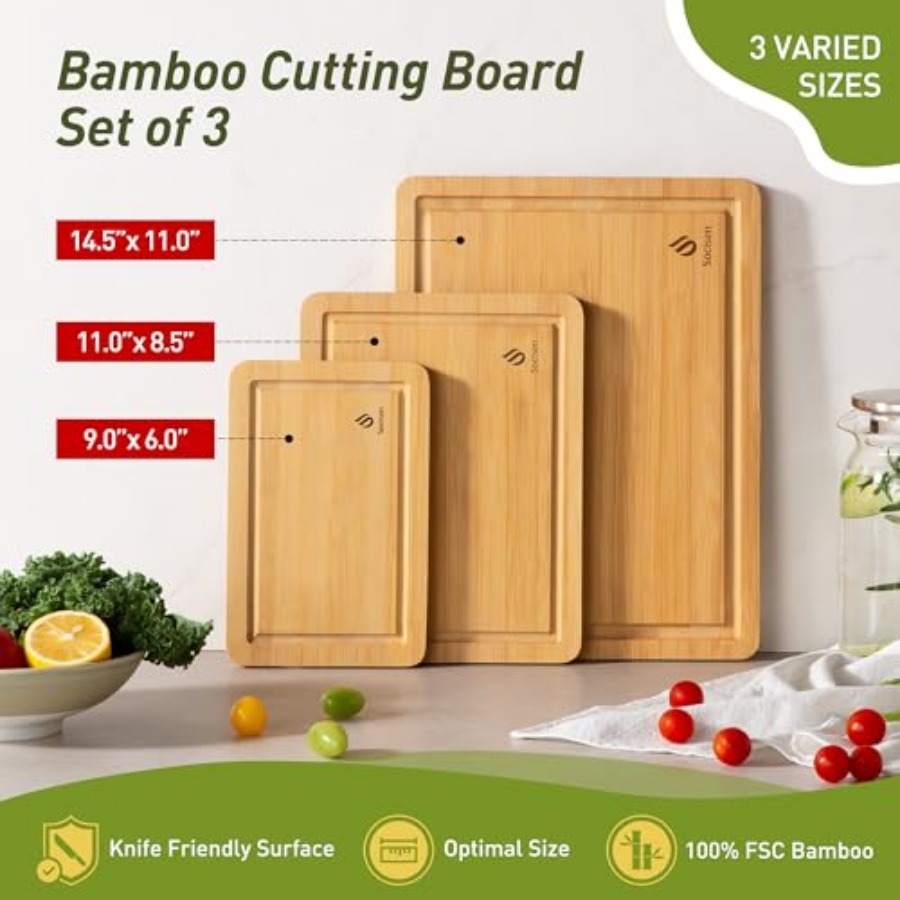 Bamboo Cutting Board Set Non S - Kitchen Gadgets You Must Have 评论和价格